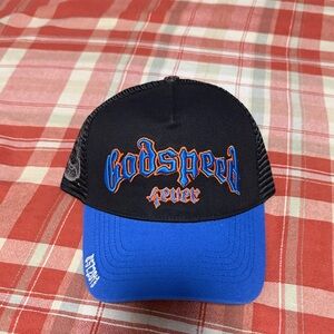 Godspeed Fever Embroidered Trucker Hat - Black & Royal Blue